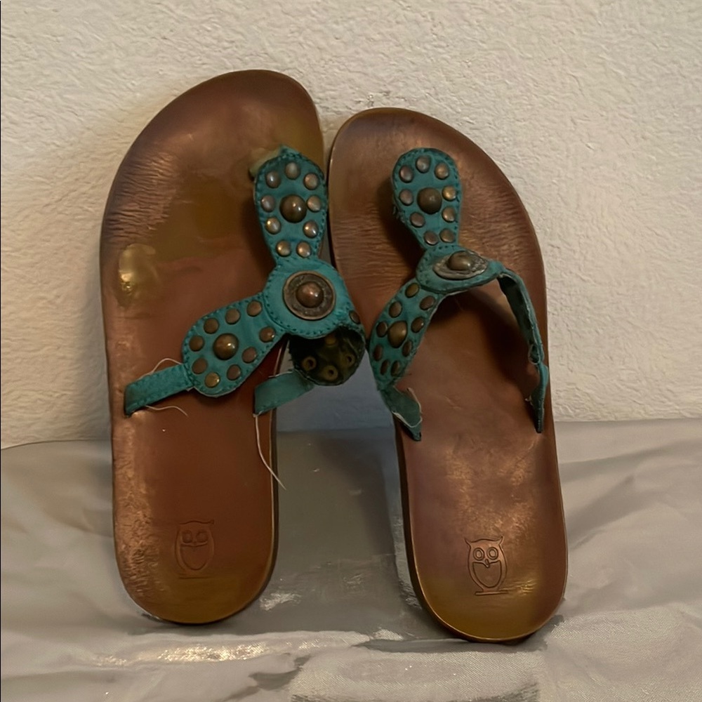 Teal Studded Leather Sandals